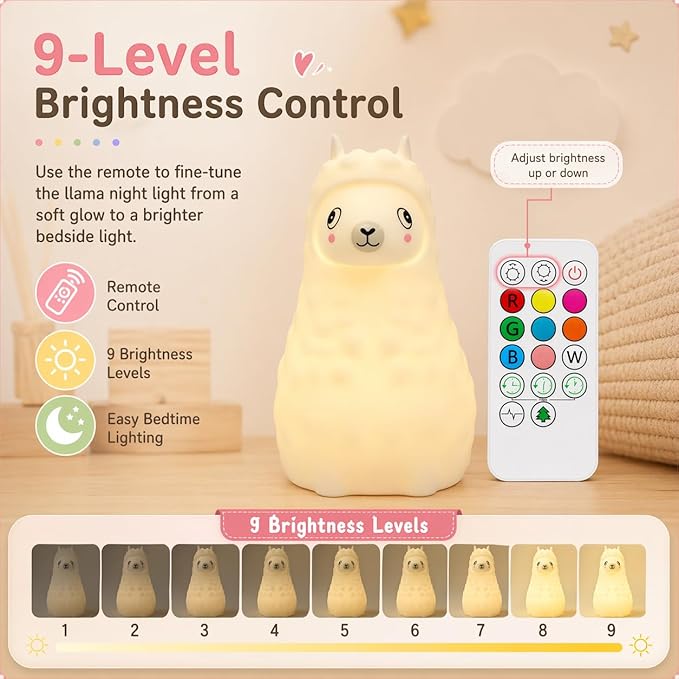 Baby Night Light for Car Seat- Dimming Function 9 Colors Changing Eye Caring Portable Rechargeable & Timing Bedside Lamp Light Up Toddler Bed Room Travel Essentials Squishy Silicone Infant BPA Free