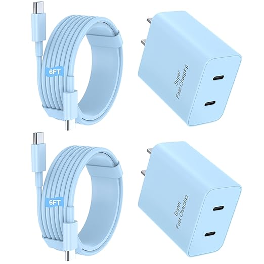 iPhone 17 16 15 Charger Fast Charging, 45W Dual USB C Phone Charger Block with 6FT Long Type C Cable Cord for Apple iPhone 17/Pro/Pro Max/17 Air/16 Pro/16 Pro Max/15 Plus/15 Pro/iPad/S26 Ultra(Blue)