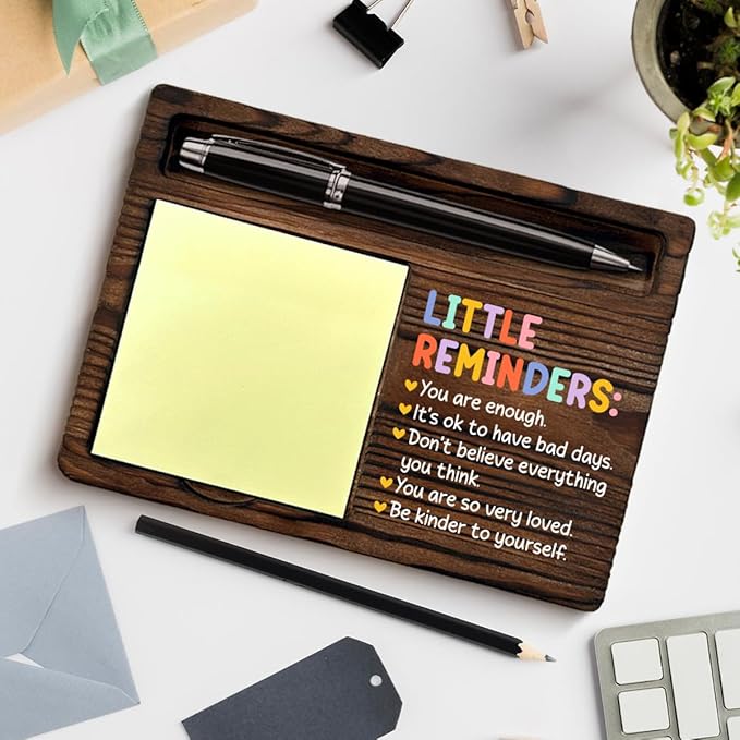 Encouragement Sticky Note Holder Mental Health Gifts for Women, Positive Affirmations Little Reminders Post It Note Dispenser for Office Cubicle Desk Decor