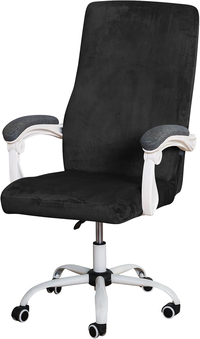 FORCHEER Large Office Chair Cover Black Velvet Stretch Computer Armchair Slipcover for Desk Chair 1 Piece Washable Removable
