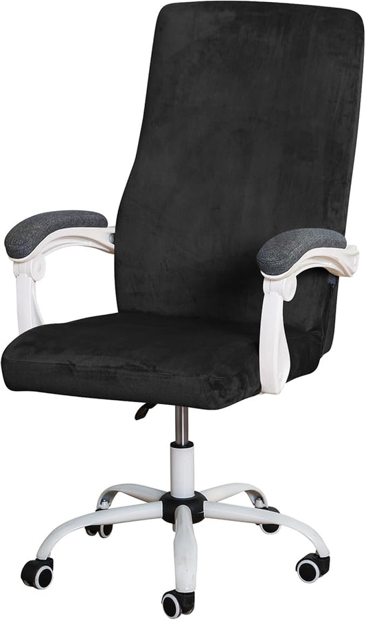 FORCHEER Large Office Chair Cover Black Velvet Stretch Computer Armchair Slipcover for Desk Chair 1 Piece Washable Removable