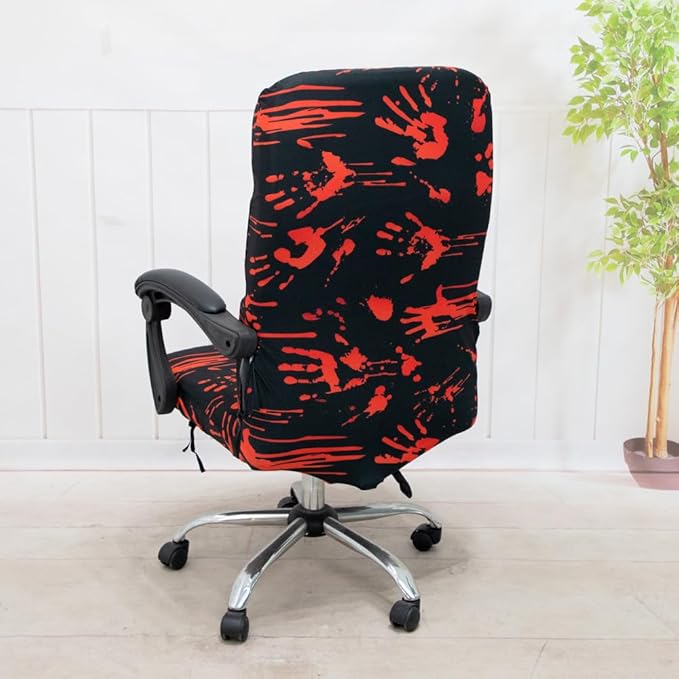 Halloween Office Chair Covers Bloody Handprints Footprints on Black Horror Theme Print Stretchable Slipcover for Modern Simplism Style High Back Boss Chair (No Chair) (L, Halloween04)…