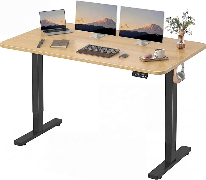 Furmax Electric Height Adjustable Standing Desk Large 55 x 24 Inches Sit Stand Up Desk Home Office Computer Desk Memory Preset with T-Shaped Metal Bracket, Maple