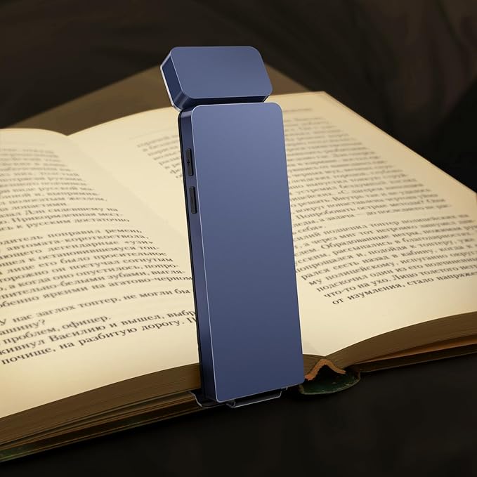 Reading Light, Book Light for Reading in Bed, USB Rechargeable Book Reading Light Clip-on LED Bookmark Lamp with 3 Amber Colors & 5 Brightness Dimmable for Book Lovers, Kids Navy Blue