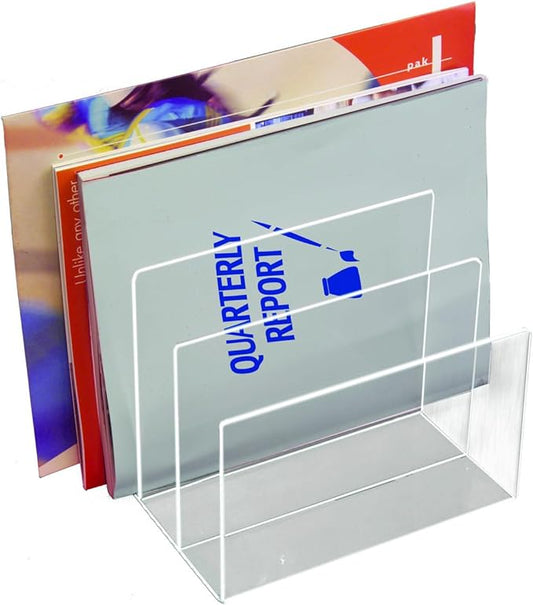 Kantek Clear Acrylic Desk File, 3 Sections, Letter To Legal Size Files, 8" X 6.5" X 7.5", Clear
