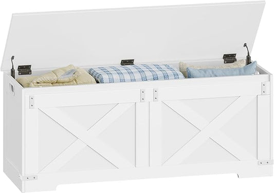 Hzuaneri 47.2" Storage Chest, Large Storage Trunk with 2 Hinges, Farmhouse Wooden Box Bench, Lift-Top Organizer Chest, Entryway Trunk for Bedroom, Living Room, White SB12103X