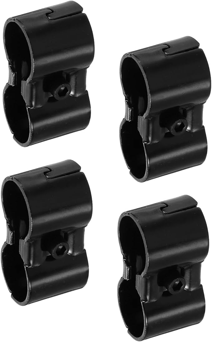 uxcell 4 Pcs Double Port Parallel Pipe Clamps, 1-1/8" Saddle Metal Connectors Corner Pipe Fittings End Rails Clamp with Screws for DIY Shelf Garden Support, Black
