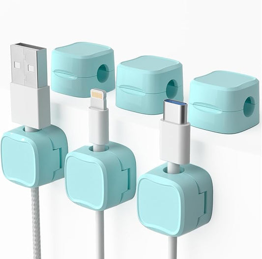 6 Pack Magnetic Cord Organizer & Cable Clips - Adjustable Under Desk Cable Management, Adhesive Wire Holder for Home, Office, Phone, Car, Wall, and Nightstand (Mint Green)