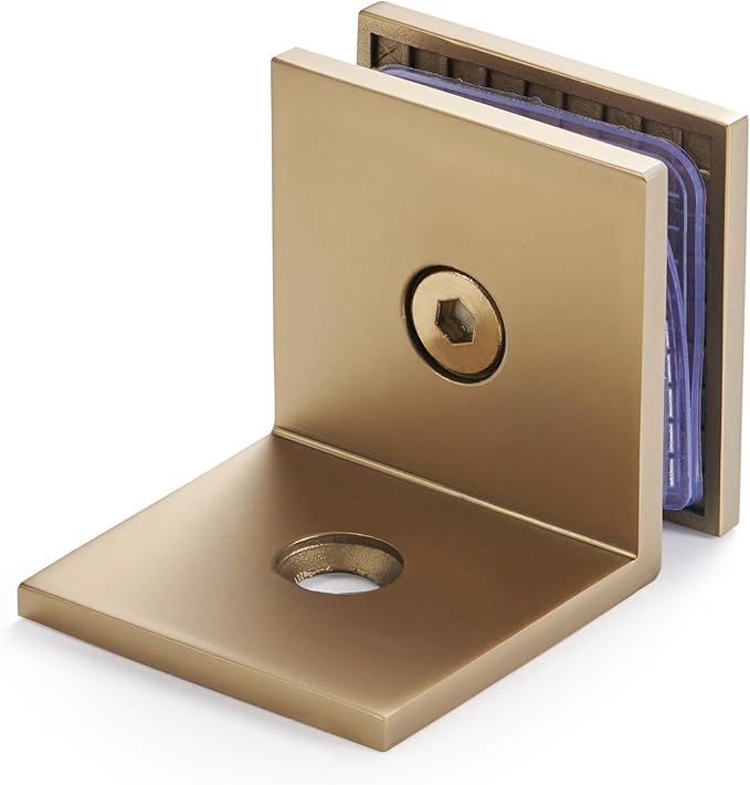 Ranbo Square Frameless Glass Clamp Connector for Shower Door Fixed Panel, Wall-to-Glass Corner, 304 Stainless Steel, 5/16" - 1/2" (8-12 mm) Thickness, 2 PC, Gold