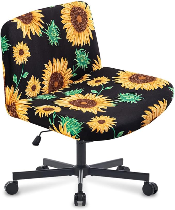 Levoberg Armless Criss Cross Office Desk Chair Cover Slipcovers Printed Vanity Desk Chair Covers Armless Cross Legged Wide Chair Covers Accent Mid Back Wide Swivel Task Chair Protector #6