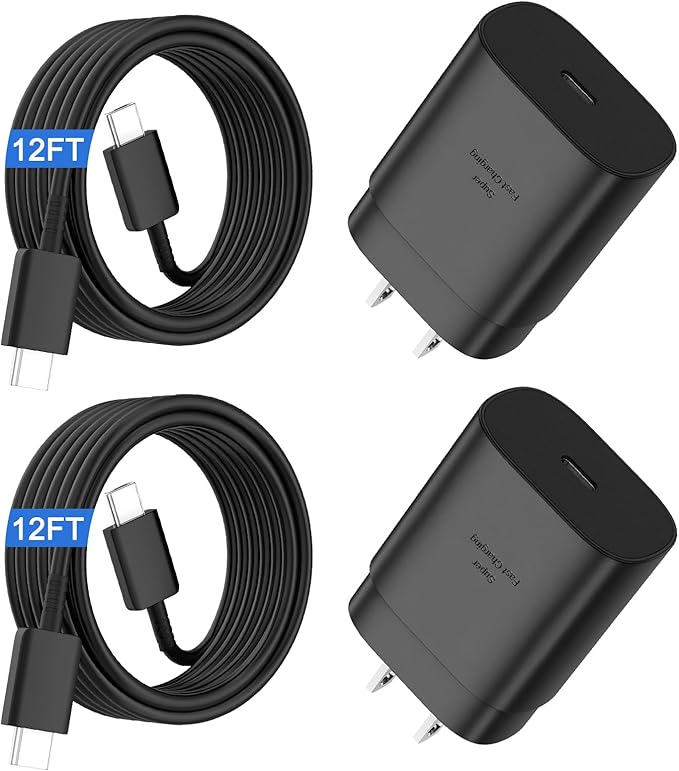 USB C Charger,25W Type C Charger Super Fast Wall Block &12Ft Android Phone Charger Cable Cord for Samsung Galaxy S26/S25/S25 ULtra/S25+/S24/S24 Ultra/S24+/S23/S23 Ultra/S23+/S22/S22 Ultra/S22+/S21