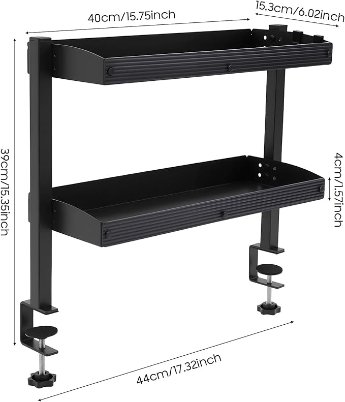 Clamp on Desk Shelf 2 Tier Office Desks Shelves Organizer Tabletop Book Storage Rack Plastic Desktop Supplies Storage Rack Office Supplies Desk Accessories