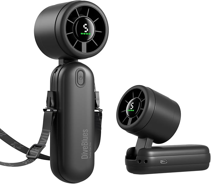 Diveblues Handheld Fan, 30ft/s Mini Portable Turbo Fan [12H Max Cooling], 4000mAh Personal Fan with LED Display, 3-in-1 Hand Held/Neck/Desk Fan for Travel, Cruise, Disney Essentials