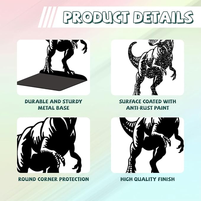 Peacoblue Metal Bookends for Shelves, Modern Decorative Heavy Duty Study Book Ends Stoppers for Office, Desk, Shelf, Room 5.3"x4.3"x7.9" Cast Iron Simple Tall Bookends 1 Pair (Tyrannosaurus Rex)