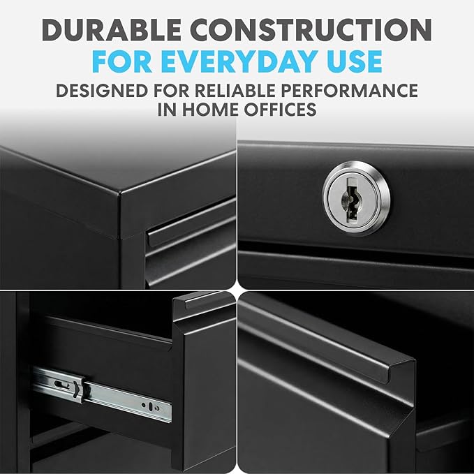 SIMPLI-Magic 2-Drawer File Cabinet with Lock - Metal Filing Cabinet for Home Office, Letter/Legal/F4/A4 Hanging Files, Compact Space-Saving Design, Black