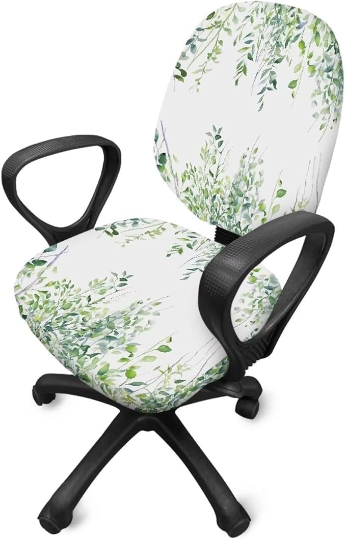 Green Leaves Office Chair Covers 2 Piece Stretchable Computer Chair Seat Cover Decorative Universal Slipcover for Rotating Chair,Gaming Chair Protector Cover Desk Accessories for Women