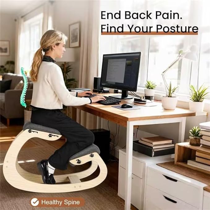 Ergonomic Kneeling Chair - Adjustable Seat, Smooth Rocking Base for Active Posture, Relieves Back & Spine Pressure for Office &Home Sturdy Kneeling Desk Chair Holds 300 lbs, Durable & Stable