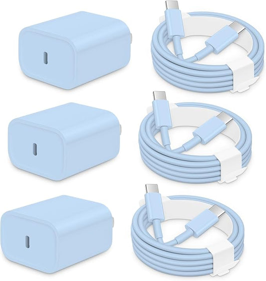 3 Pack AISNI Fast Charger Block Compatible with iPhone 17 16 15 Charger Fast Charging USB C Charger Long Type C Chargers Cord 6 FT for iP17 Air/17 Pro Max/16/15 Pro Max Series and Type C Device-Blue