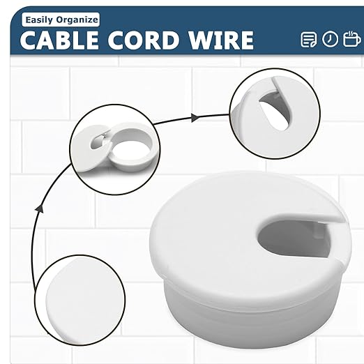 8pcs 1-3/4 Inch Desk Grommet with Drilling Hole Saw, Plastic Desk Hole Cover, White Cable Hole Cover, Desk Hole Grommet for Wire Cord Organizing Office Computer Desk