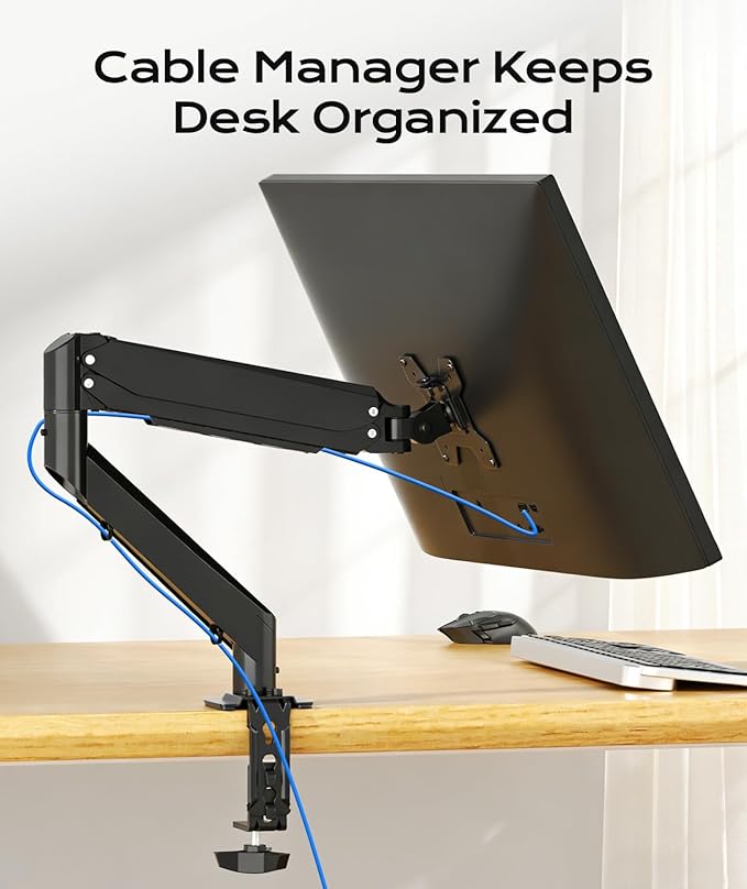Pholiten Single Monitor Mount, Fully Adjustable Gas Spring Single Monitor Arm for up to 35 inch Screens, Computer Monitor Stand for Desk Holds up to 24lb, VESA 75/100mm, Black