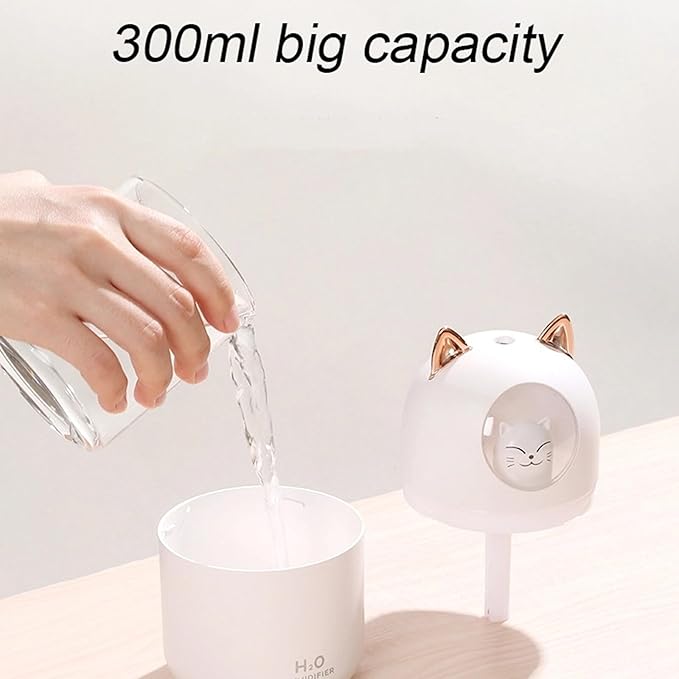 SOONHUA Cute Cat Essential Oil Diffuser, Mini Aromatherapy Air Humidifier, Cute Small Waterless Auto Off Diffusers for Home Bedroom White (300ml)