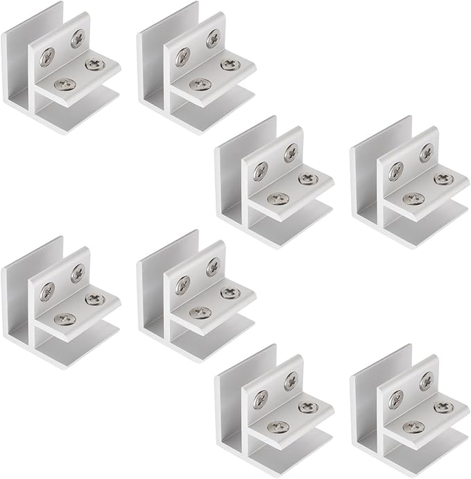 INCREWAY Glass Clamp, 8 Pieces Adjustable 90 Degrees Glass Clips Aluminum Alloy Glass Shelf Support Bracket, Glass to Glass Holder Connector for 10-12mm Thick Glass in Kitchen Balcony Guardrail