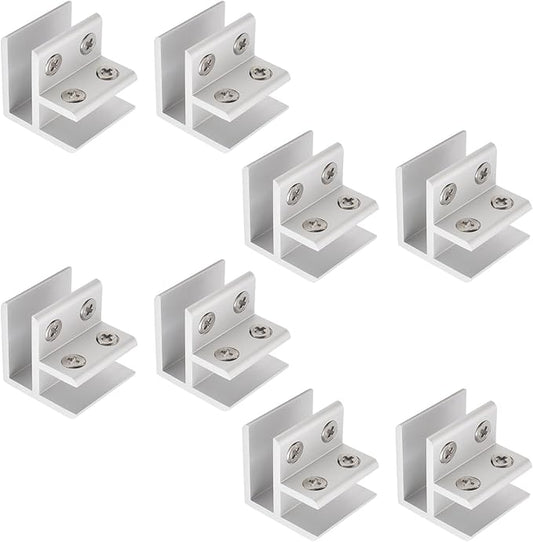 INCREWAY Glass Clamp, 8 Pieces Adjustable 90 Degrees Glass Clips Aluminum Alloy Glass Shelf Support Bracket, Glass to Glass Holder Connector for 10-12mm Thick Glass in Kitchen Balcony Guardrail
