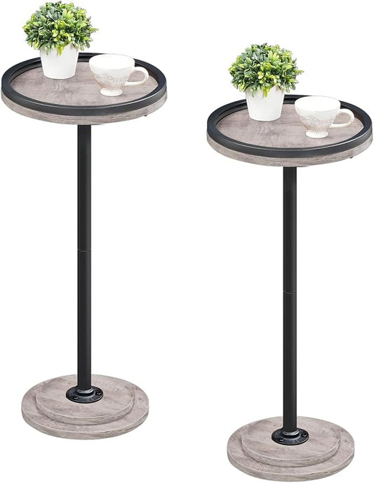 HOOBRO Small Round Side Tables, Set of 2, Drink Tables, Coffee Martini Tables with Pedestal Accent for Small Spaces in Living Room, Bedroom, Sofa Couch, Greige BG168BZP201