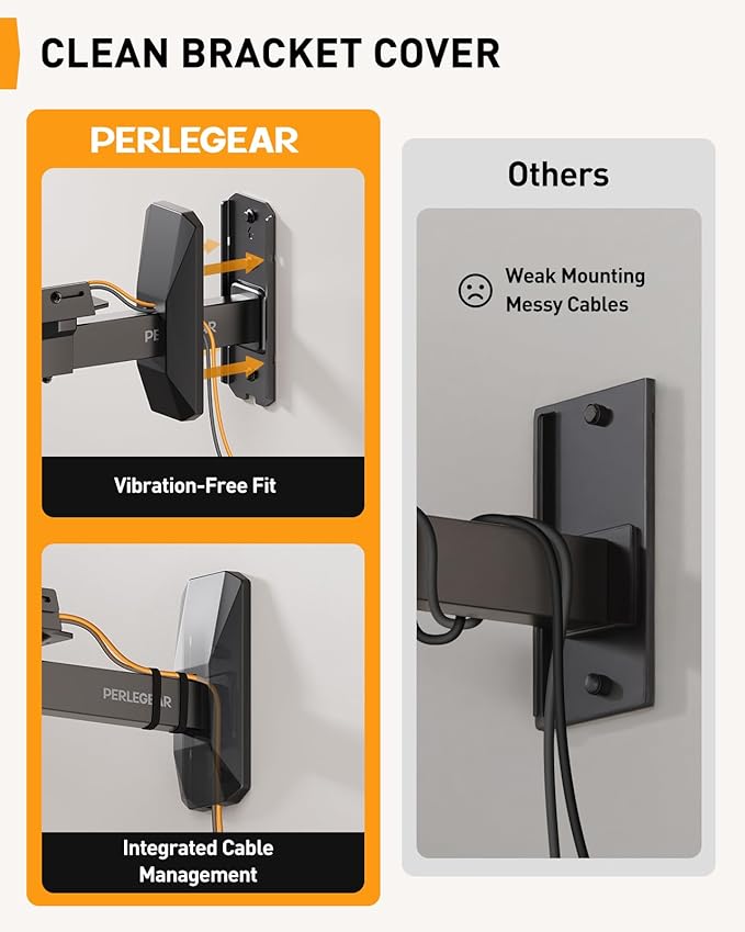 Perlegear Speaker Wall Mounts, Bookshelf Speaker Mounting Brackets with Dual Side Stable Clamp Design, Wide Tilt & Swivel Shelf for Large Surrounding Sound Speakers, Up to 55 lbs, 1 Pair