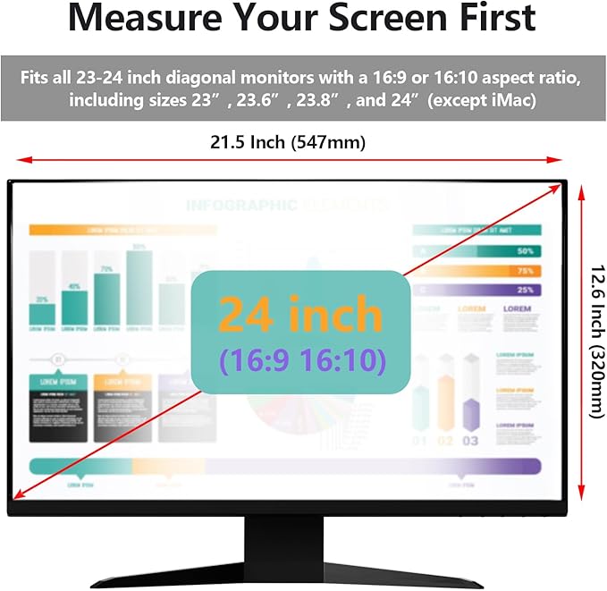 RedANGEL Computer Privacy Screen Protector for 23, 23.6, 23.8 and 24 Inches Monitor Anti Blue Light Filter Hanging Type Anti Scratch Easy Installation Shield for Desktop Computer (24 Inches)
