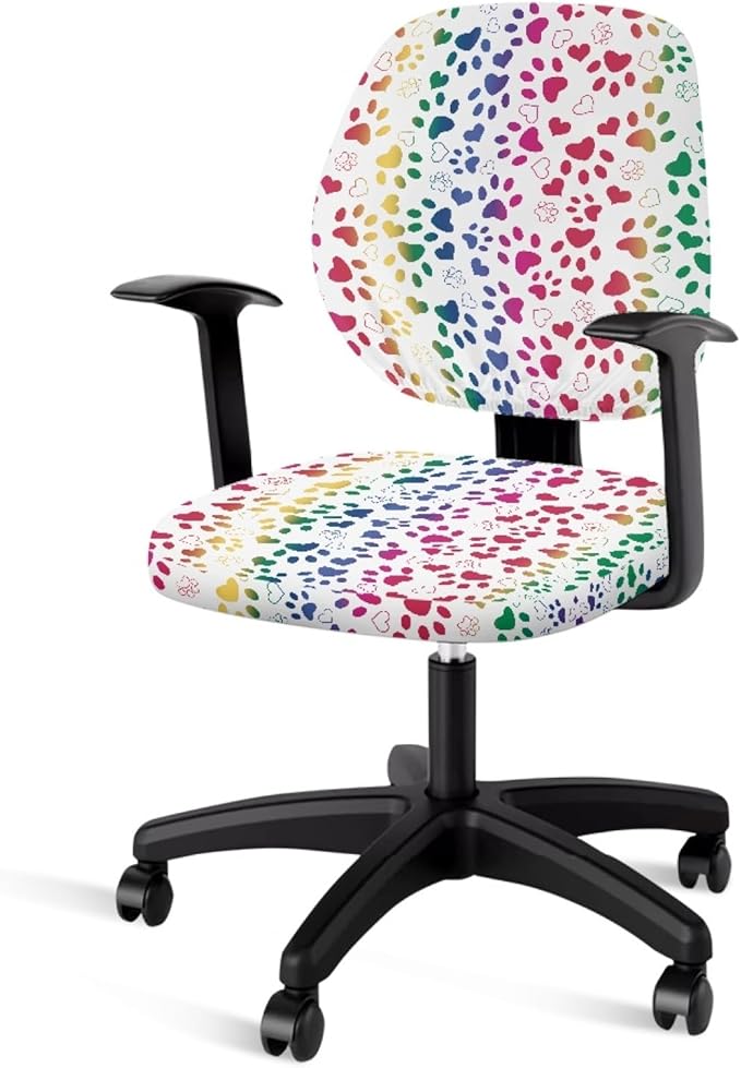 GLENLCWE Colorful Dog Paw Print Computer Office Chair Cover Protective Chair Slipcover Patriotic Chair Cloth Universal Rotating Chair Cushion Non Slip