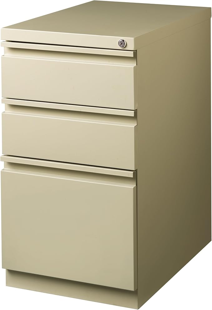 Hirsh 23-in Deep Mobile Pedestal 3-Drawer Box/Box/File. Full Width Pull. Beige