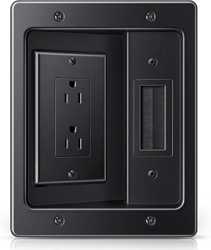 ZEXMTE in Wall Cable Management Kit, Wall Cable Concealer Kit for TV, Recessed Outlet for Low Voltage Cables, Cord Hider Fits All Plugs for Wall Mounted TV & Cable Pass Through, Black