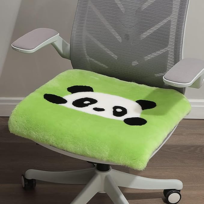 LLB Sheepskin Chair Covers Office Chair Cushion Dining Room Chair Pads Desk Chair Seat Cushion for Computer Chair Fur Area Rugs for Living Room 19x19 Inch (Pack of 1), Shearling Panda