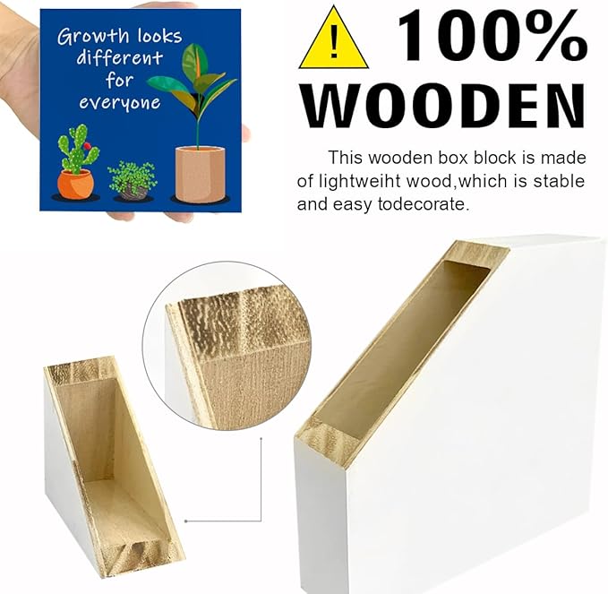 LVQHI Blue Inspirational Desk Sign,Growth Looks Different for Everyone Plant Motivational Wooden Block Sign for Home Bedroom Office Desk Decor 5“L x 5"W x 1.2"H