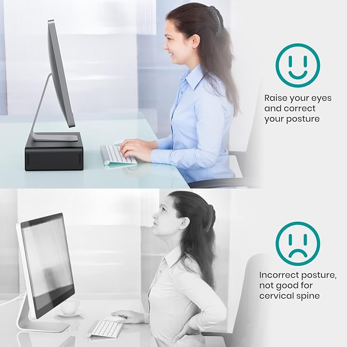 Monitor Stand Riser, Klearlook Foldable Computer Monitor Riser, Height Adjustable Computer Stand, Desk Shelf Riser with Storage Drawer & Tablet Phone Stand for Computer, Desktop, Laptop (Black 2 Pack)