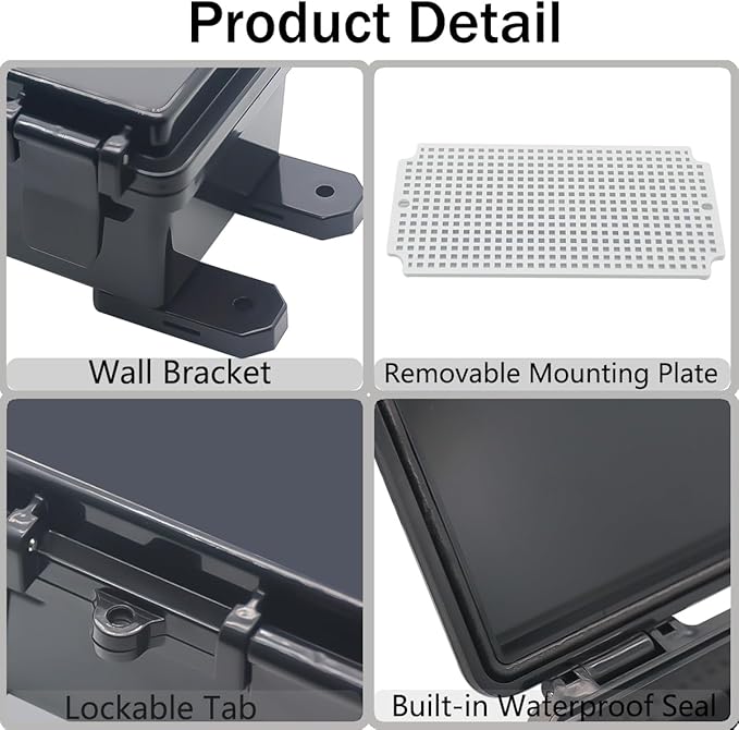 Junction Box, Hinged Black Clear Cover IP67 Waterproof ABS Project Box with Mounting Plate Electrical Box Enclosure with Wall Bracket 8.3 x 5.1 x 4.3inch(210x130x110mm)