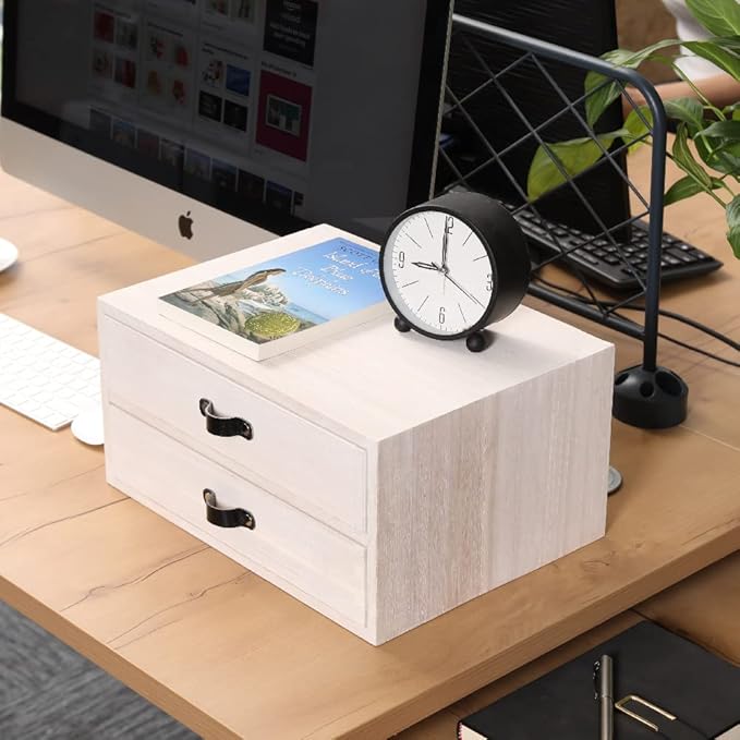 DDYURI Desk Organizer Drawers for Office Supplies Kitchen Storage - Wood Makeup Organizer Box/Countertop Drawers Chest for Dresser Wooden Cabinet Printer Stand Machine Shelf White (FAX2C-WH）