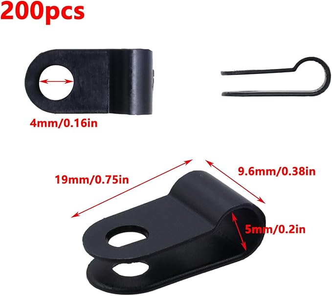Antrader 1/5 Inch Rope Light Clips with Stainless Steel Screws,200Pcs Nylon Screw Mounting Cord Fastener Clips for 1/5 Inch Diameter Wire Management,Black