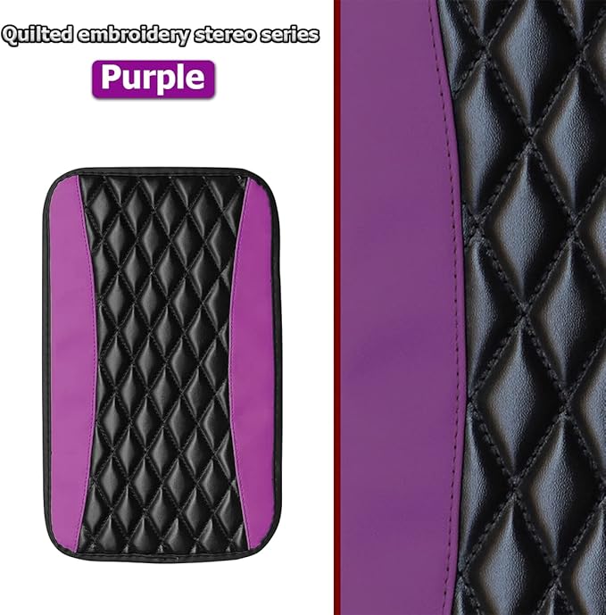 Moly Magnolia Car Center Console Cushion Pad, Universal Leather Waterproof Armrest Seat Box Cover Protector,Comfortable Car Decor Accessories Fit for Most Cars, Vehicles, SUVs (Purple)