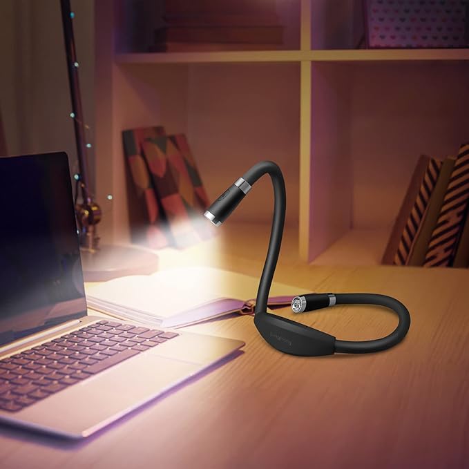 Neck Book Light LED Reading Lamp USB Rechargeable, Hands Free, 4 LED Bulbs, 4 Adjustable Brightness, for Reading in Bed or Reading in Car Lamp (Pink) (Black)