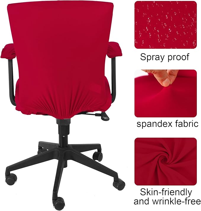 Tallew 4 Pcs Office Chair Covers Set Computer Universal Protective Stretchable Chair Seat Covers Desk Armrest Cover Pads Office Cushion Backrest for Rotating(Regular,Red)