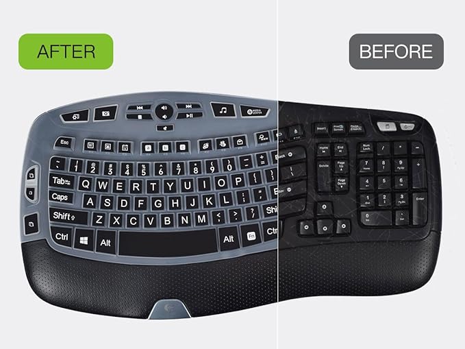 Keyboard Cover for Logitech K350 MK550 MK570 Keyboard Cover Skin for Logitech K350 MK550 MK570 Wireless Wave Keyboards Covers Skin Protector Accessories, Black-Large Print