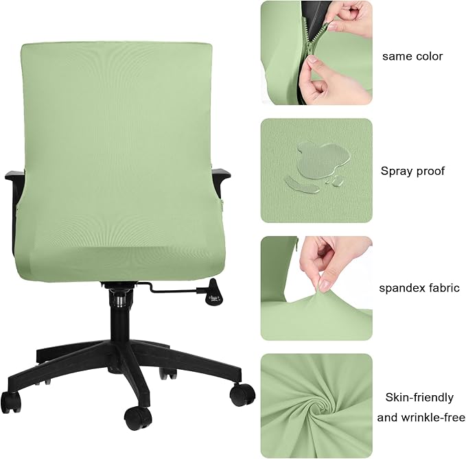 Tallew Office Chair Cover Stretchable Computer Universal Chair Seat Covers Removable Desk Chairs Slipcovers Washable Office Cushion Backrest for Rotating(Green)