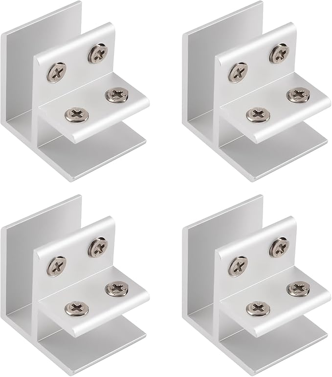 INCREWAY Glass Clamp, 4Pcs Adjustable 90 Degrees Glass Clips Aluminum Alloy Glass Shelf Support Bracket, Glass Holder Connector for 14-16mm Thick Glass