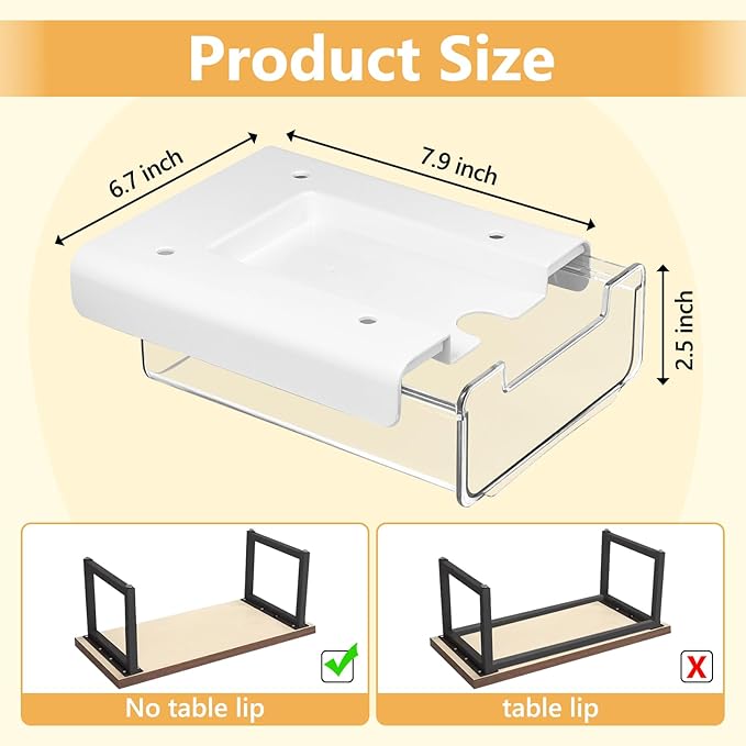 Under Desk Storage Drawer Self-Adhesive Easy Hidden Desktop Organizer, Attachable Clear Acrylic Storage Tray Under Table Drawer for Home Office School Counters Workstation, 1 Pack