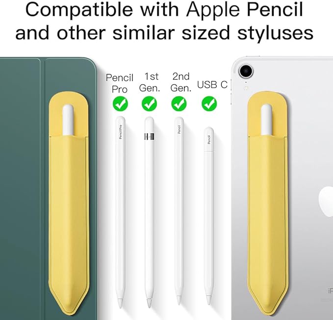 MoKo Pencil Holder Sticker Fit Apple Pencil Pro, Apple Pencil (USB-C), Apple Pencil 1st/2nd Generation, Elastic Pencil Pocket Pouch Adhesive Sleeve Attached to iPad Case for Stylus Pens, Light Yellow