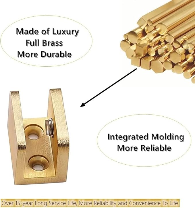 LukLoy 10 Pack Gold Glass Clamp Brackets (10-12mm) - No-Drill Glass Holder, Secure Anti-Slip Grip