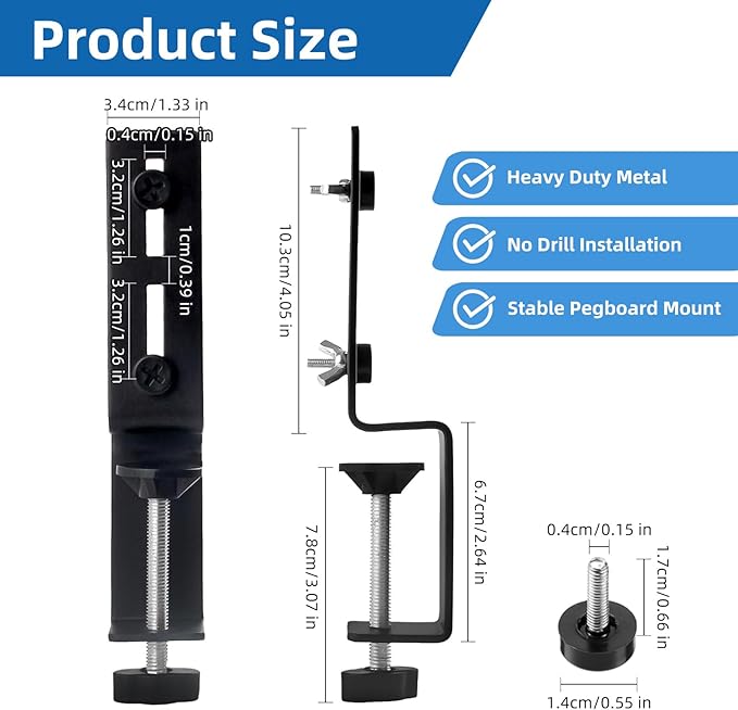 2 Pcs Desk Clamp, Heavy Duty Desk Mount Pegboard Fixing Bracket, Durable Home, Office & Gaming Desktop Accessories Brackets, Pegboard Organizer Metal Brackets, Black