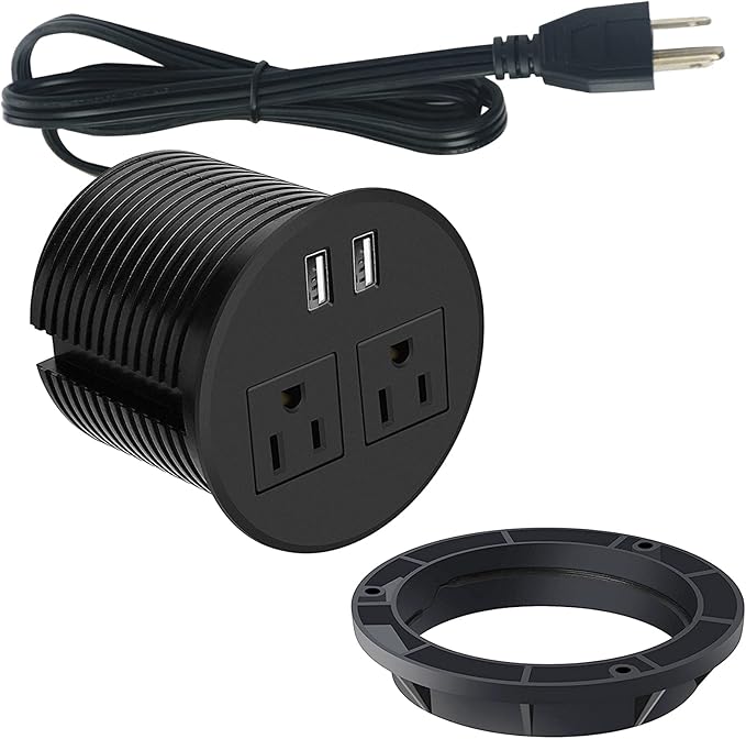 Desk Power Grommet with USB Ports 3.15 Inch Desktop Outlet Recessed Power Bar for Countertop Sofa Cabinet Conference (Black)